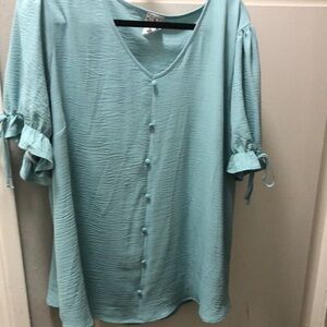 Chic Teal Blouse with Tie Sleeves size 2X